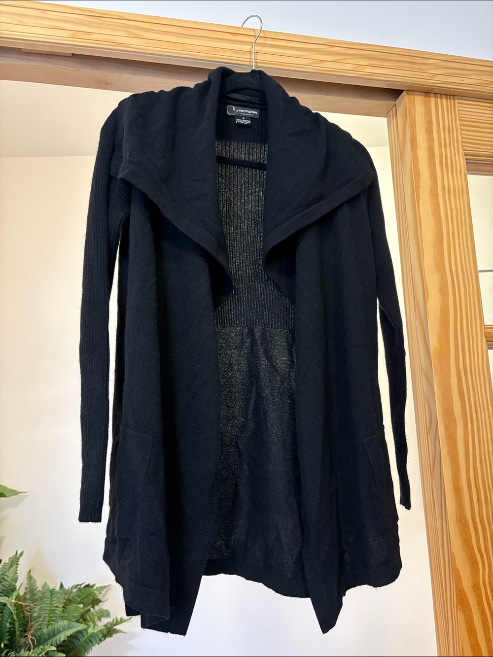 Bloomingdale's Black Open-Front Draped Cardigan